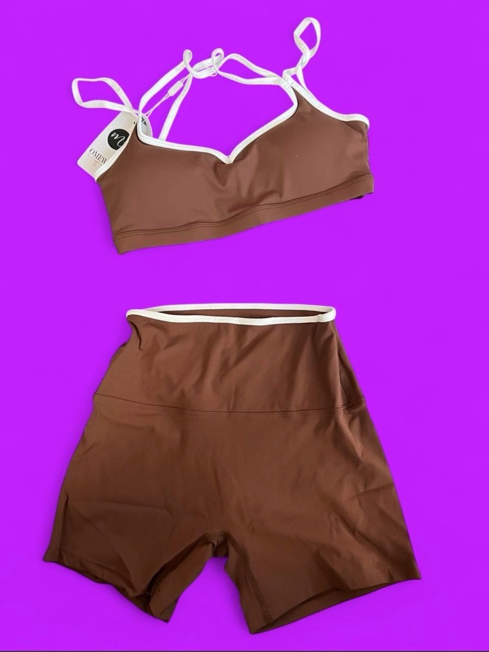 Women’s brown and white active shorts set size Small